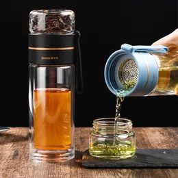 Water Bottles 400ml Glass Tea Infuser Bottle Separation Mug Office Double Layer Portable Creative Cup Home bottle 230411