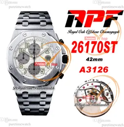 APF 42mm 26170st A4404 Automatyczne chronografie MENS OBEJRZYJ BIAŁY TEKSTUREK SZARE SUBDIAN STEAL PRZEDŁUGA BRANDELA SUPER EDYCJA RELOJ HOMBRE Puretimewatch E5