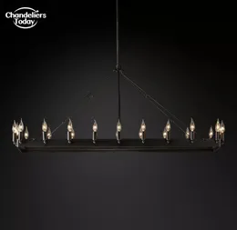 Camino Vintage Candelabra Rectangular Chandeliers Modern LED -ljus hängande ljusarmaturer för matsal kök ö bondgårdslampor