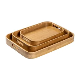 Other Kitchen Storage Organization Bamboo Wooden Rectangular Round Tea Tray Solid Wood trays serving tray Kung Fu Cup el Dinner Plate 230410