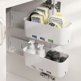 Storage Holders Racks Kitchen Organizer Mount Cabinet Side Under Sink Punch Free Holder Removable Cookware Bathroom Household Rack 230410