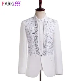 Men's Suits Blazers White Wedding Dress Blazer for Men Stand Collar Floral Embroidery Tuxedo Blazers Mens Slim Fit Party Groomsman Costume Homme 3XL 231110