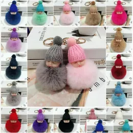 Cute Slee Baby Plush Doll Keychain Soft Rabbit Fur Ball Pom Poms Key Chain Car Ring Bag With Fast Drop Delivery Dhqfo