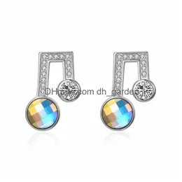 Stud Fine Jewelry Fashion Small Music Note Stud Earring Crystal från gåva till Girls Kid Lady Drop Leverans smycken örhängen Dhgarden Dhbau