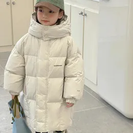 Down 2023 Koreli Kış Kış Junior Kız Uzun Ceket Temel Rüzgar Geçirmez Sıcak Kırık Kapşonlu Çocuk Parka Palto