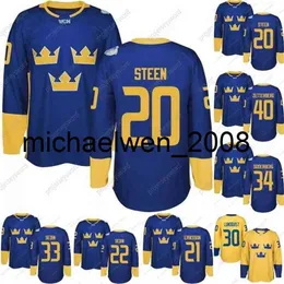 فريق Weng World Cup Team Sweden Hockey Jerseys Lehner Kronwall Hagelin Karlsson Hornqvist Zetterberg Sooerberg Sedin World Cup Jersey