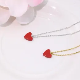 Kedjor koreanska enkla lilla röda hjärtkrage kedja agat sten kärlek hänge handgjorda minimal