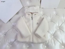 Marca criança jaqueta inverno urso orelha chapéu designer roupas de bebê tamanho 100-160 puro branco cordeiro cabelo crianças casaco nov10
