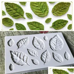 Bakning mögel sockerspapplöv lämnar Sile Mod Candy Polymer Clay Fondant Mold Cake Dekoration Tool Blomma Making Gumpaste Rose Leaf Drop DHZSN