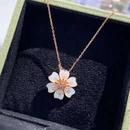 Fanjia Flower 925 Sterling Silver Plated 18K Gold White Shell Sunflower Necklace Six Petal Pendant Collar Chain