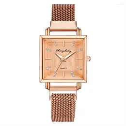 Wristwatches Ms Fashion Square Magnet Mesh Belt Ladies Watch Dial Diamond Quartz