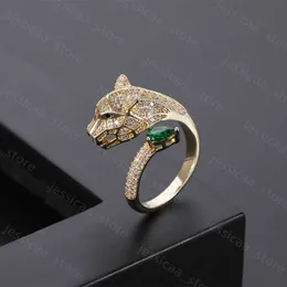 Band Rings Fashion personality leopard head design gold zircon wedding ring men and women open ring fashion jewelry wholesale J230411