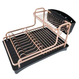 Kök förvaring Dubbelskikt Aluminiumlegering Sink Stand Dish Tork Rack Organiser Drainer Tallrikshållare Bestick Hylltillbehör