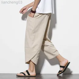 Męskie spodnie 2022 Summr mężczyzn w chińskim stylu bawełniany lniane spodnie haremowe męskie streetwearne spodnie plażowe pielęgnacyjne palety męskie cielęce lenght W0411
