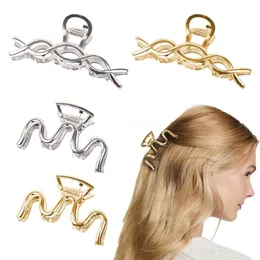 Fermagli per capelli da donna in metallo Elegante tinta unita Forma geometrica Fermaglio per artiglio grande Fermaglio per capelli per ragazze Accessori per capelli Artiglio per capelli