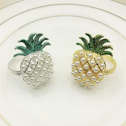 Gold Silver Ananas med pärlor servetten Ring bröllop semester dekoration familj levande ljus middag servetthållare 24 pcs260g