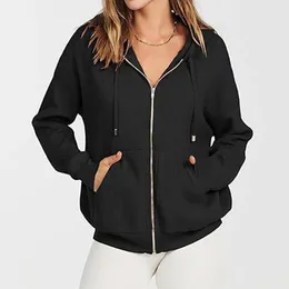 Hoodies femininos moda feminina moletom com capuz oversize malha outono solto casaco sólido cordão zíper cardigan camisola com capuz