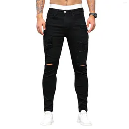 Męskie spodnie Mężczyźni chude zbite dżinsowe spodni o niskim wzniesieniu solidnego koloru ołówka zwężającego się nogi w dżinsy motocyklowe motocyklowe spodnie