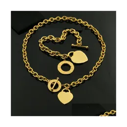 Designer 2 In 1 Love Necklace Bracelet Christmas Gift Heart Necklace/Bracelet Set Wedding Statement Jewelry Pendant Necklaces Bangle D Dh8Lp