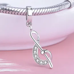 Charms Xiaojing 925 Sterling Silver Musical Note Pendant Beads Zircon Charms Fit European Bracelet Jewelry for Women Musician Gift 230411