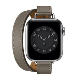 Double Tour Leather Strap för Apple Watch Ultra Band 49mm 45mm 42mm 44mm IWatch Series 9 8 7 6 SE 5 4 38mm 40mm Fashion Correa 41mm