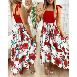 casuales de verano Sexy correa de espagueti estampado Floral Maxi vestido para mujeres 2023 elegante pecho abrigo largo mujer vacaciones en