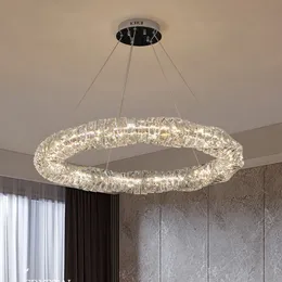 Modern lyxring Crystal LED -ljuskrona för vardagsrummet sovrum matsal kök tak lampa krom design hänge ljus