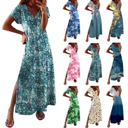 Casual Dresses 10 Styles Women's Maxi Summer Spring V Neck Short Sleeve Split Long Dress Boho Tank Sundress In Stock