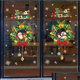 ملصقات الجدار عيد الميلاد الكرتون Snowflake Santa Claus Decoration Shop Mall Glass Window Sticker PVC electrosta Pegatinas de Preed Dr Dhmwz