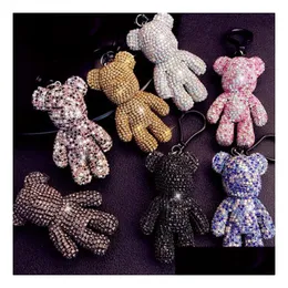 7 Colors Wholesale Uni Fl Rhinestone Cartoon Bear Crystal Keychain Ring Holder Pendant Bag Womens Handbag Key Drop Delivery Dhflr