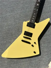 Chitarra elettrica irregolare, giallo crema, mosaico del dito medio, pickup per attività EMG, pacchetto fulmini