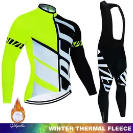 Cykeltröjaset 2022 Winter Termisk Fleece Set Cykelkläder Herrtröja Kostym Sport Ridning Cykel MTB Kläder Haklapp Byxor Varma Set Ropa Ciclismo 3M411