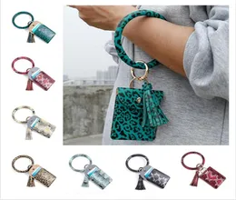 Circle Bangle Wristlets Wallet Coin Purses Tassels Keychain Card Holder Bag Women Leopard PU Leather Bracelets Key Chain Zero Wall2857269