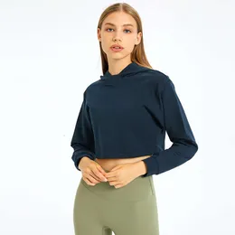 Long Sleeve Yoga Outfits LU-016 Short Sports Jacket Hooded Gym Shirt Workout Hoodie Women Autumn Cotton Sweatshirts Winter Tops