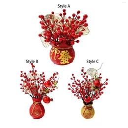 Decorative Flowers Artificial Red Berries Bouquet With Vase Table Centerpiece Ginkgo Leaf For Holiday Housewarming Year Party Decor
