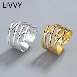 Band Rings LIVVY Silver Color Open Ring for Women INS Minimalist Irregular Cross Pattern Gold Color Jewelry Bijoux Birthday P230411