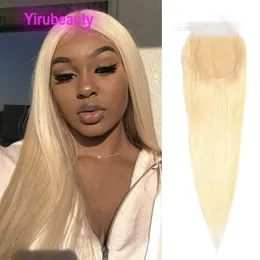 Yirueauty Braziliaans 613# Lace Sluiting 100% Human Hair 4x4 Lace Sluiting Blonde Rechte Haar Sluitingen Midden Vrije drie delen