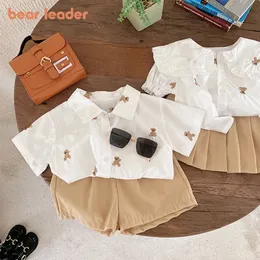 Conjuntos de roupas Bear líder de roupas de bebê irmão e irmã combinando roupas de verão coreano camisa shorts terno de mamas de blusa para meninas.
