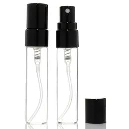 300pcs/lot 5mlガラス香水チューブブラックキャップスプレー透明ガラス香水ボトル化粧品トナー小さなサンプルスプレーボトル