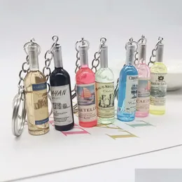 7 Colors Creative Wine Bottle Keychain Pendant Simation Bottles Key Chain Bag Ornament Craft Gift Drop Delivery Dh1Ra