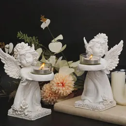 Ljushållare Harts Angel Candle Holder Angel Collection Figurine Angel Statue Tealight Candle Holder Gifts Desktop Tealight Stand Ornament 231110