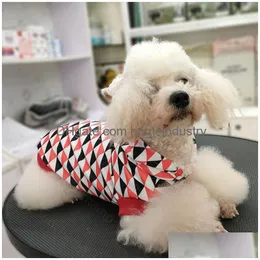 Fashion Triangle Print Dog Cat Hoodie Plover Warm Knit Sweater Schnauzer French Bldog Pet Jackets Drop Delivery Dhyeg