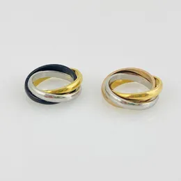 Ювелирные изделия, кольцо с тремя кольцами для мужчин и женщин, пара, модный простой стиль, три цвета, кольца из розового золота с коробкой