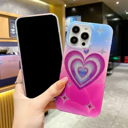 Love Heart Gradient Glitter Powder Phone Case For iPhone 14 Plus 13 11 12 Pro Max Luxury Cover With Double-Sided Covering And Shockproof 1pcs