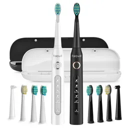 2 Packs elektrische tandenborstel voor volwassen, dubbele sonische tandenborstelskit met 2 reiskas 5 modi oplaadbare smart timer IPX7 waterdicht, zwart