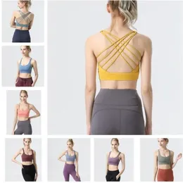 Lulus Women's Sports Bh Cross Back Eight Stripe Top Yoga Fitness Naken Bekväm hög elastisk klänning XS