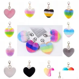 9Cm Heart Pompom Keychain Imitate Rabbit Fur Ball Keychains For Women Valentines Day Gift Bag Hanging Ornaments 36 Colors Drop Deliver Dhqjb