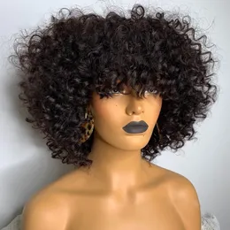 180density Curly Human Hair Wigs For Women Short Bob Wigs Black/Red/Blonde Pixie Cut Wig Kinky Curly Synthetic Wig With Bangs