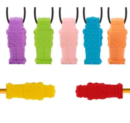 Robot Chewy Pendant Silicone Oral Sensory Chew Necklace Baby Teethers Robot Pencil Topper Teething Toy Buddy Sensory Chew Aid4891090