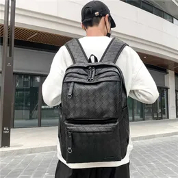 Woven Leather Backpacks Men School Bags Laptop Computer Backpacks Mens Large-capacity PU Travel Bags Men Backpack College Bags 230411